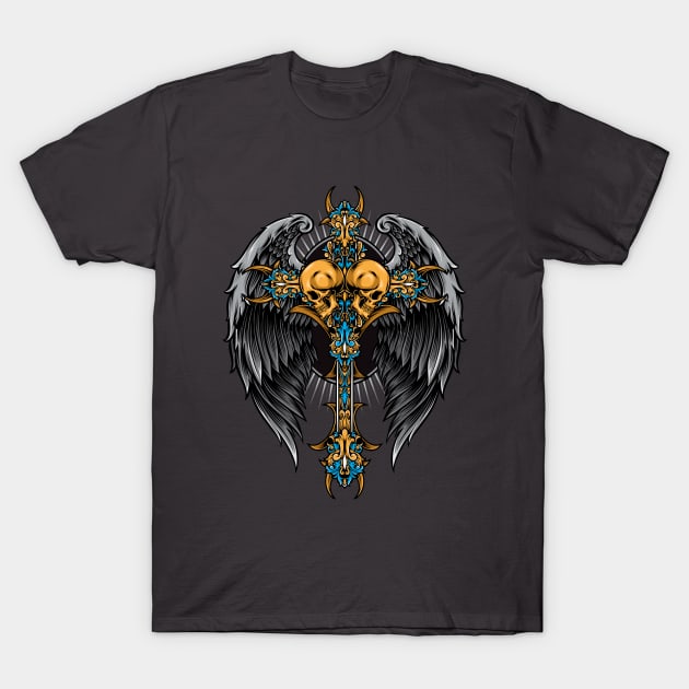 Skull Cross Wings T-Shirt by Mako Design 